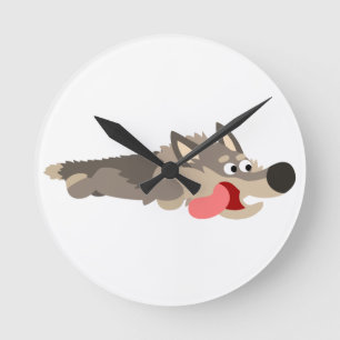 Cute Fleet Cartoon Wolf Wall Clock