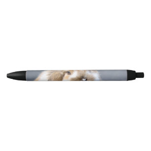 Cute Flemish white and brown rabbit Black Ink Pen