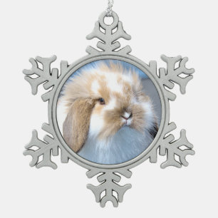 Cute Flemish white and brown rabbit     Snowflake Pewter Christmas Ornament