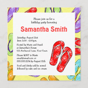 Cute Flip Flop Beach Themed Birthday Party Invitation