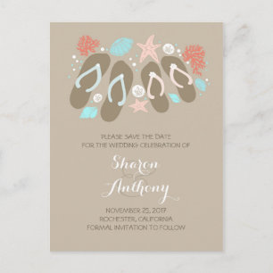 Cute flip flops beach wedding save the date announcement postcard