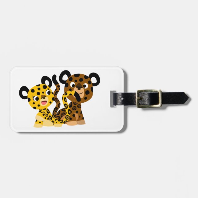 Cute Flirtatious Cartoon Jaguars Luggage Tag (Front Horizontal)