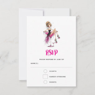 Cute Flirty Girl in a Martini Glass Bachelorette RSVP Card