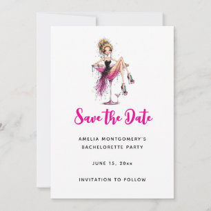 Cute Flirty Girl in a Martini Glass Bachelorette Save The Date