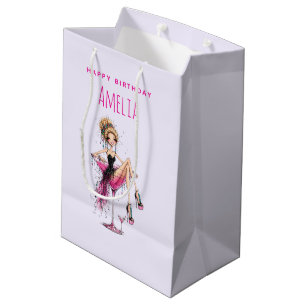 Cute Flirty Girl in a Martini Glass Birthday Medium Gift Bag