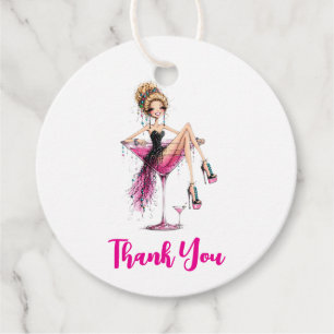 Cute Flirty Girl in a Martini Glass Thank You Favour Tags