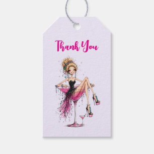Cute Flirty Girl in a Martini Glass Thank You Gift Tags