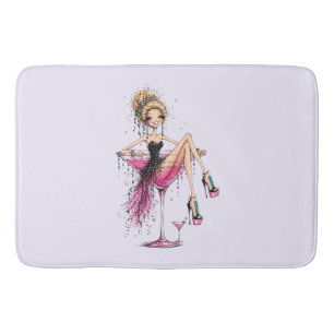 Cute Flirty Lady in a Martini Glass Bath Mat