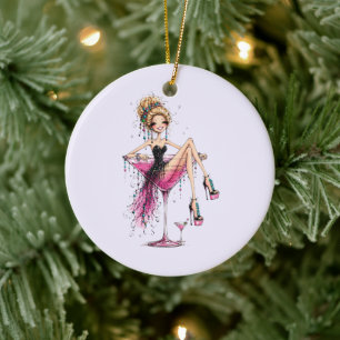 Cute Flirty Lady in a Martini Glass Ceramic Tree Decoration