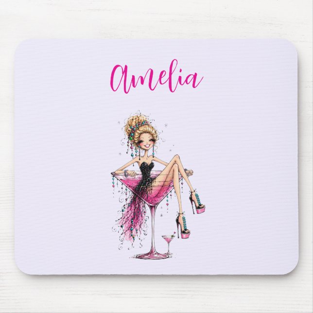 Cute Flirty Lady in a Martini Glass Mouse Mat (Front)