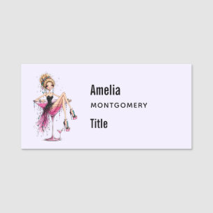 Cute Flirty Lady in a Martini Glass Party Name Tag