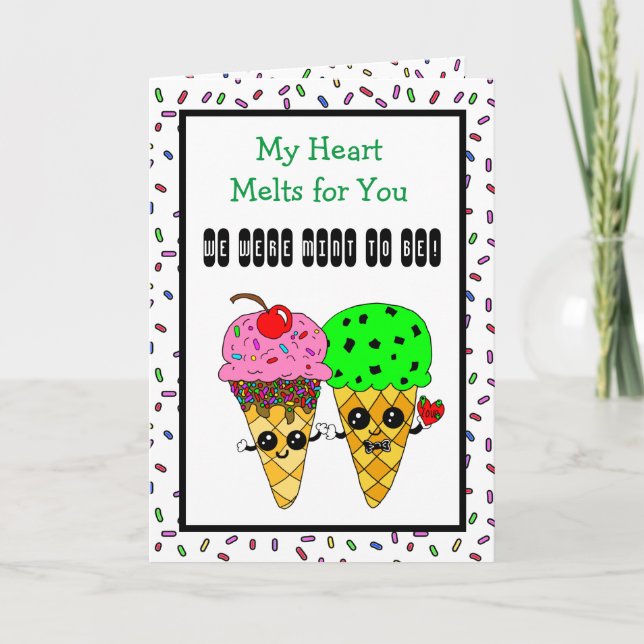 Cute Flirty Romantic Ice Cream Cones Card (Front)