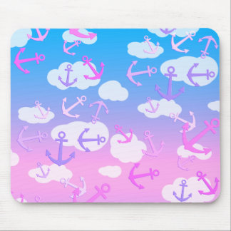 Cute Floating Anchors And Clouds Dreamy Colors Mouse Mat