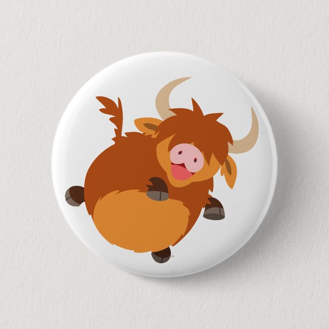 Cute Floating Cartoon Highland Cow Button Badge (Front)
