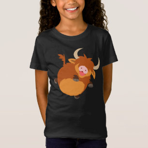 Cute Floating Cartoon Highland Cow Kids T-Shirt