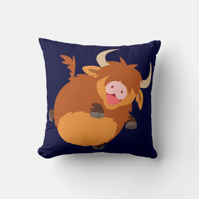 Cute Floating Cartoon Highland Cow Pillow (Front)