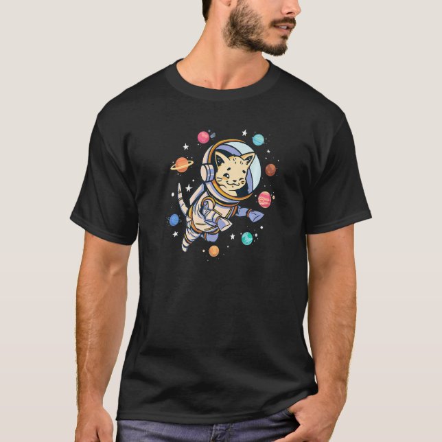 Cute Floating Cat in Space - Funny Space Cat Graph T-Shirt (Front)