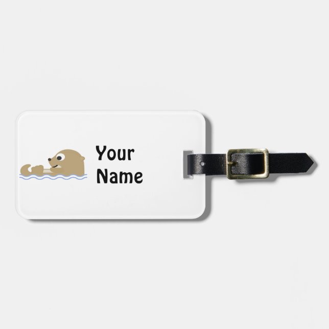 Cute Floating Otter Luggage Tag (Front Horizontal)