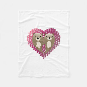 Cute Floating Otters in Love Fleece Blanket