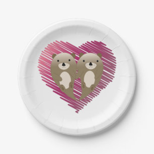 Cute Floating Otters in Love Paper Plate