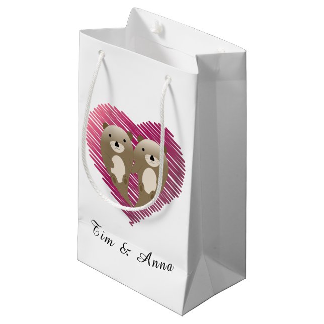 Cute Floating Otters in Love Small Gift Bag (Front Angled)