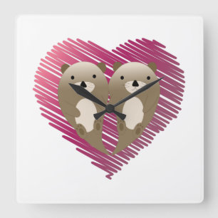 Cute Floating Otters in Love Square Wall Clock