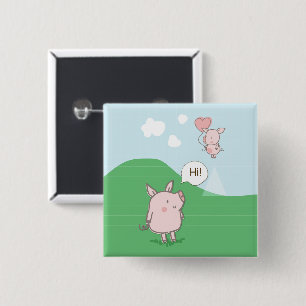 Cute Floating Pig Saying Hi 15 Cm Square Badge