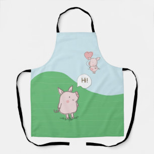 Cute Floating Pig Saying Hi Apron
