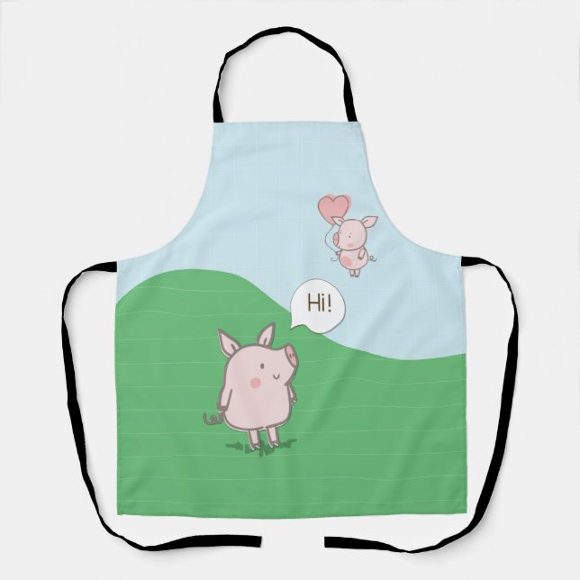 Cute Floating Pig Saying Hi Apron (Front)