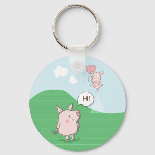 Cute Floating Pig Saying Hi Key Ring