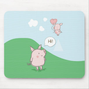 Cute Floating Pig Saying Hi Mouse Mat