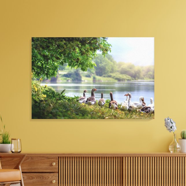 Cute Flock of Geese Lake Forest Canvas Print (Insitu(LivingRoom))