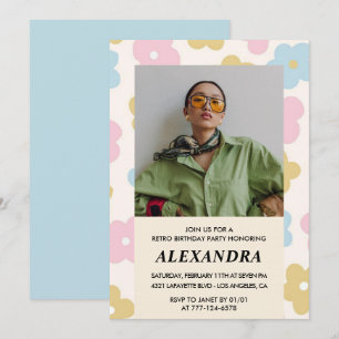 Cute Floral 28th birthday invitation Retro Photo
