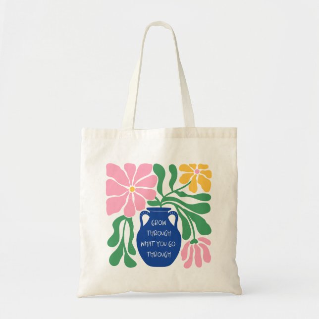 Cute Floral Abstract Quote Tote Bag Blue Pink (Front)