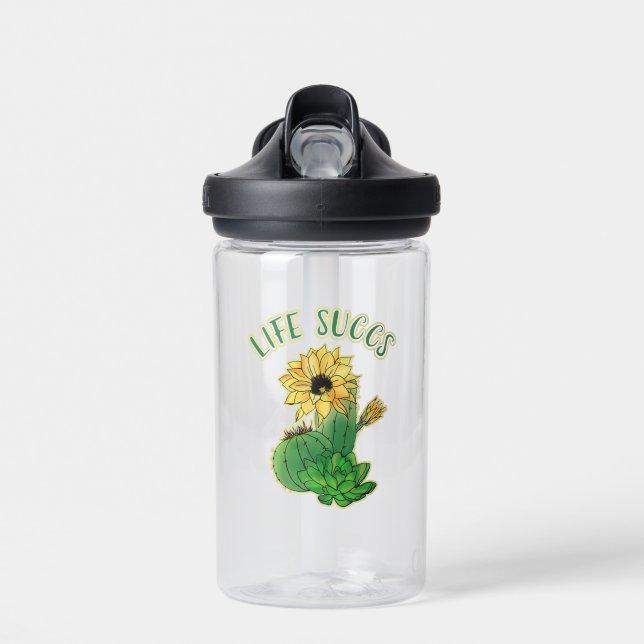 Cute Floral and Cacti Succulent Gag Water Bottle (Front)