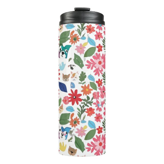 Cute Floral & Animal Character Seamless Pattern -  Thermal Tumbler (Front)