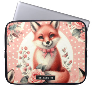 Cute Floral Baby Fox Laptop Sleeve