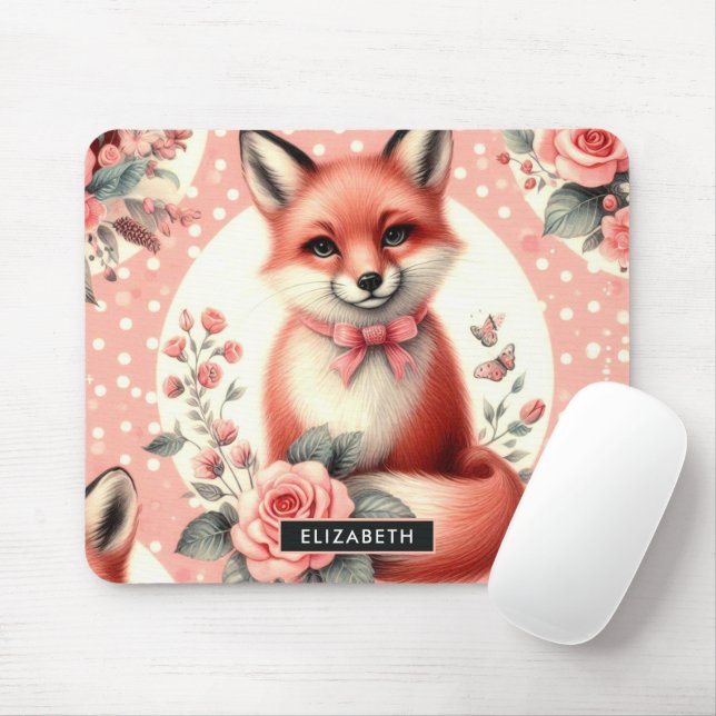 Cute Floral Baby Fox Mouse Mat (With Mouse)