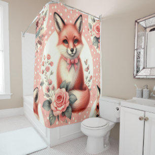 Cute Floral Baby Fox Shower Curtain