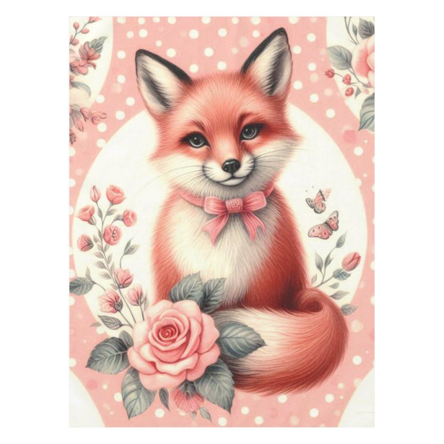Cute Floral Baby Fox Tablecloth (Front)