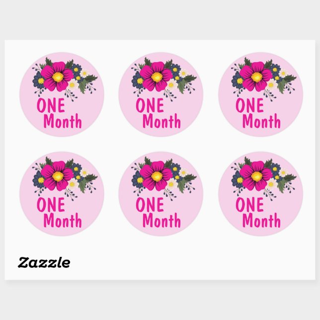 Cute Floral Baby Milestone Classic Round Sticker (Sheet)