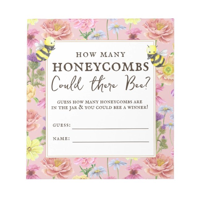 Cute Floral Baby Shower Honeycombs Guessing Game Notepad (Front)
