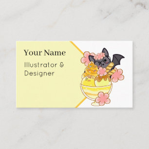Cute Floral Bat with Ice Cream Sundae Business Card