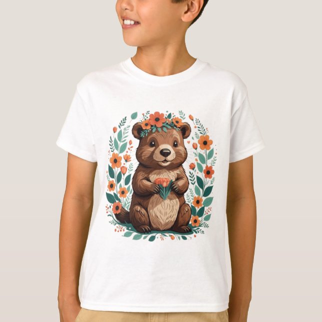 Cute floral beaver  T-Shirt (Front)