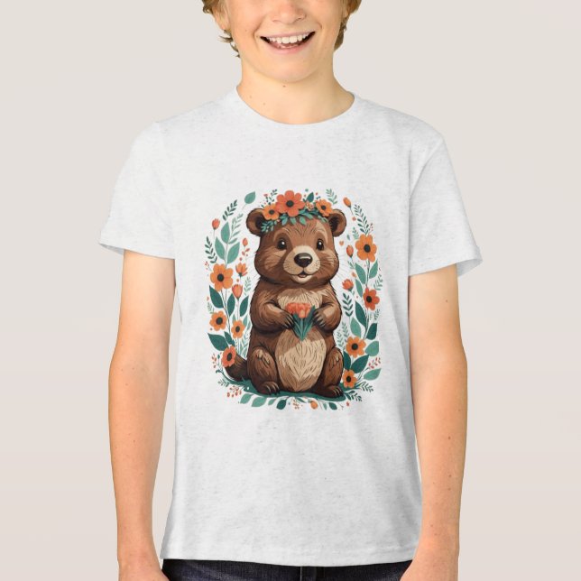 Cute floral beaver  Tri-Blend shirt (Front)