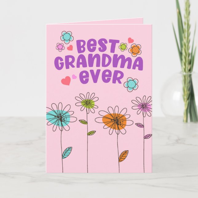 Cute Floral Best Grandma Mothers Day Card (Front)