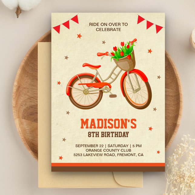 Cute Floral Bicycle Girls Birthday Party Invitation (Creator Uploaded)