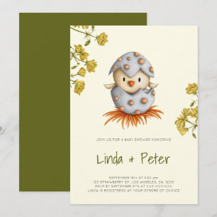 Cute Floral Bird Neutral Baby Shower Invitation