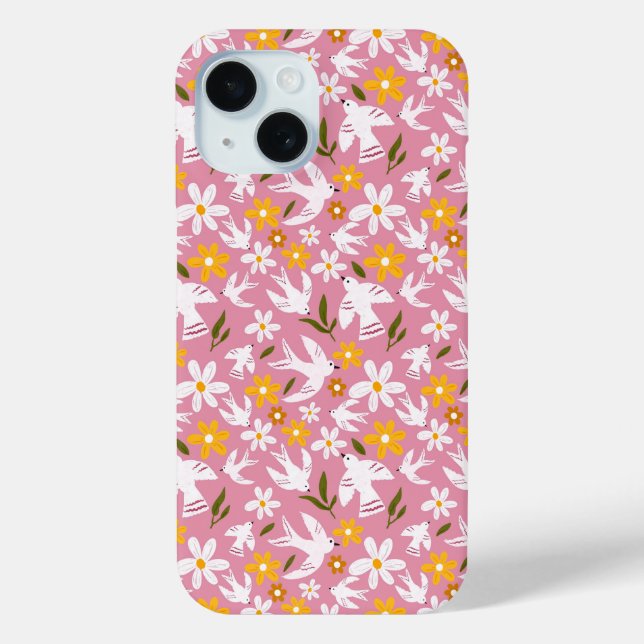 Cute Floral Bird Seamless Pattern Case-Mate iPhone Case (Back)