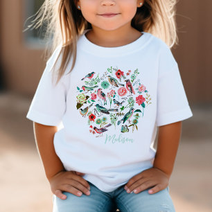 Cute Floral Birds Botanical Pattern T-Shirt